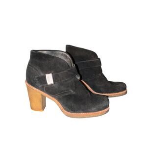 UGG Brianne Black Suede Ankle Boots Women’s 10 Shearling Lined Buckle 3.5” Heel